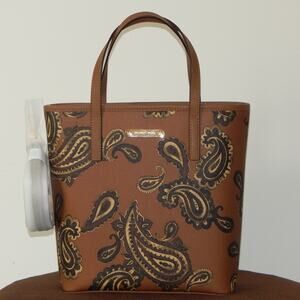NWT Michael Kors EMRY PAISLEY Print Luggage Brown Top Zip MEDIUM Tote Bag